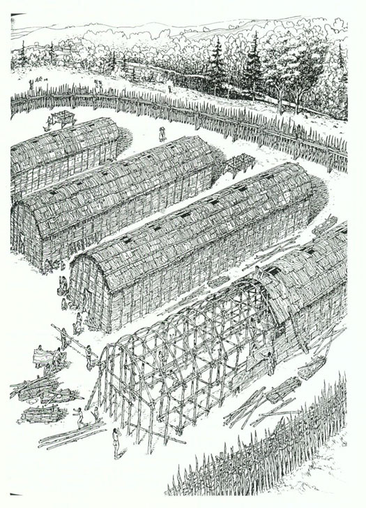 Abbildung 18: Ein Irokesen-Dorf mit Langhäusern (aus Reader‘s Digest 1991, 123)